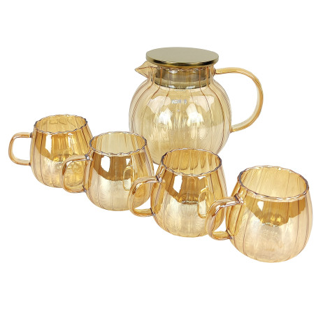 Набор кувшин стеклянный 1300 мл 4 кружки 350 мл прозрачно золотой BZ-CH13 Baizheng
