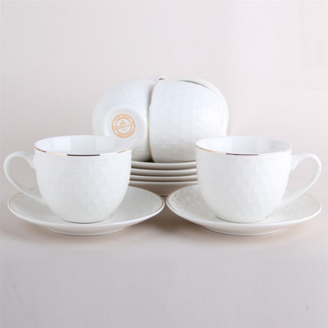 Набор фарфоровый чайный 12 предметов 220 мл под упак Золотой лед Коралл