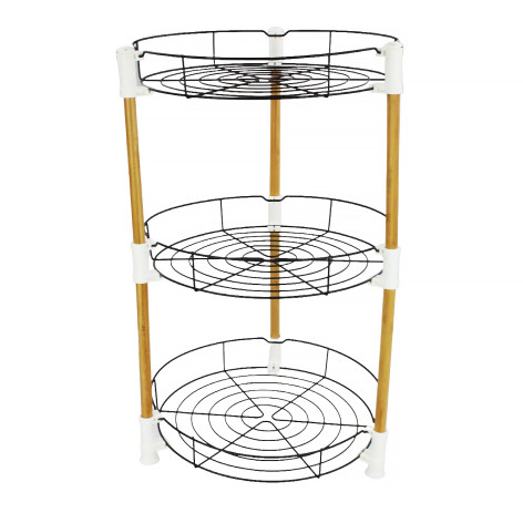 Этажерка металлическая 3-х ярусная 33.5х33.5х54.7 см круглая черный Бамбук Baizheng