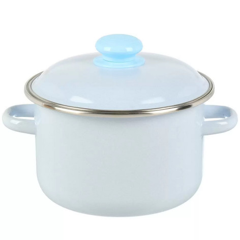 Кастрюля эмалированная 3 л пласт кнопка серо-голубая белая Стальэмаль