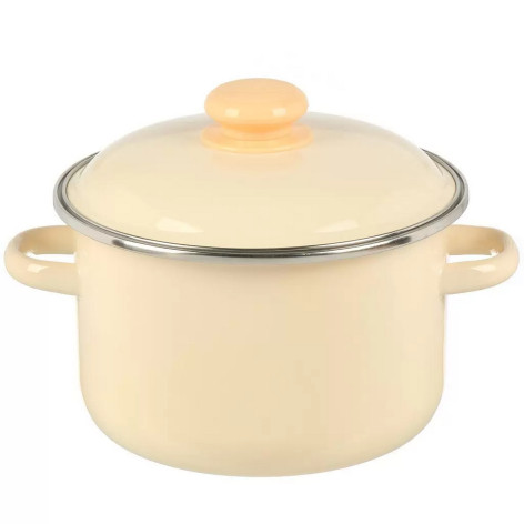 Кастрюля эмалированная 3 л пласт кнопка слоновая кость белая Стальэмаль