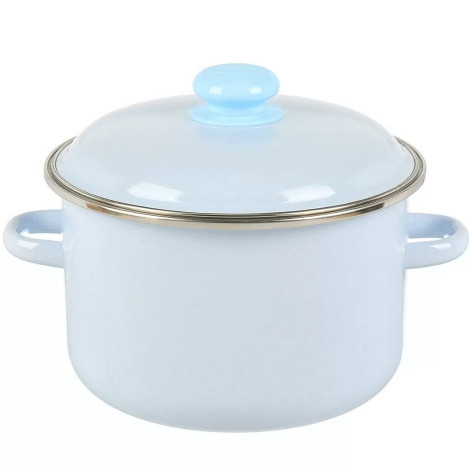 Кастрюля эмалированная 4 л пласт кнопка серо-голубая белая Стальэмаль