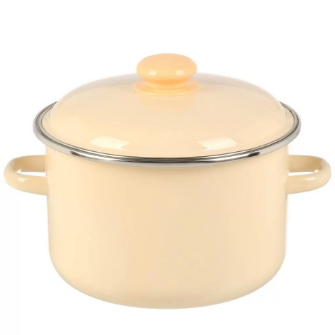 Кастрюля эмалированная 4 л пласт кнопка слоновая кость белая Стальэмаль