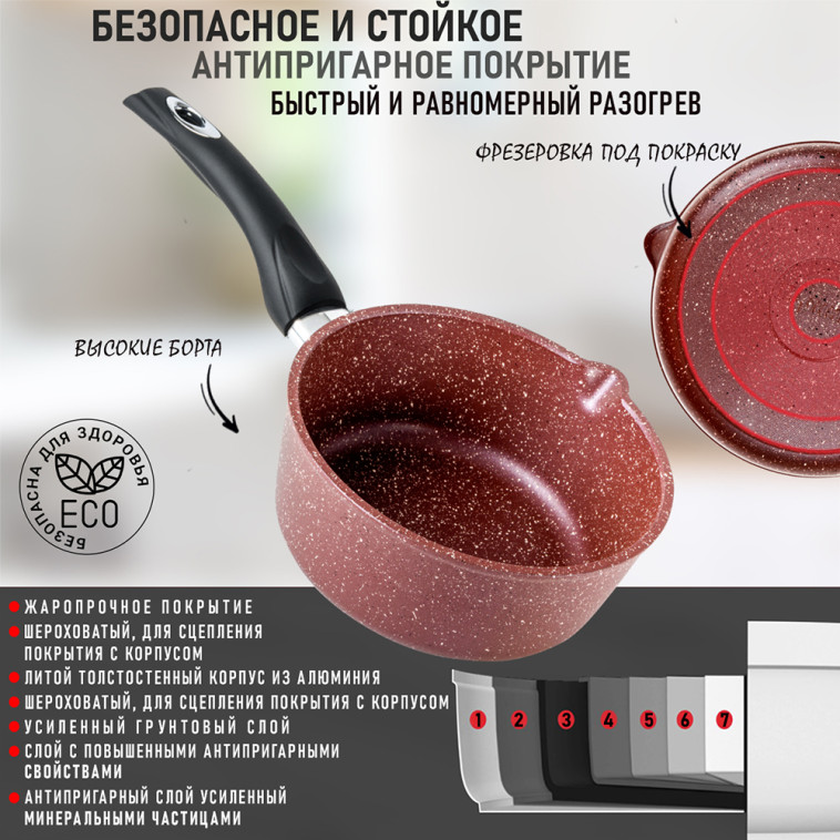 Картинка Ковш алюминиевый  2 л стекл крышка под упак Шоколад Горница