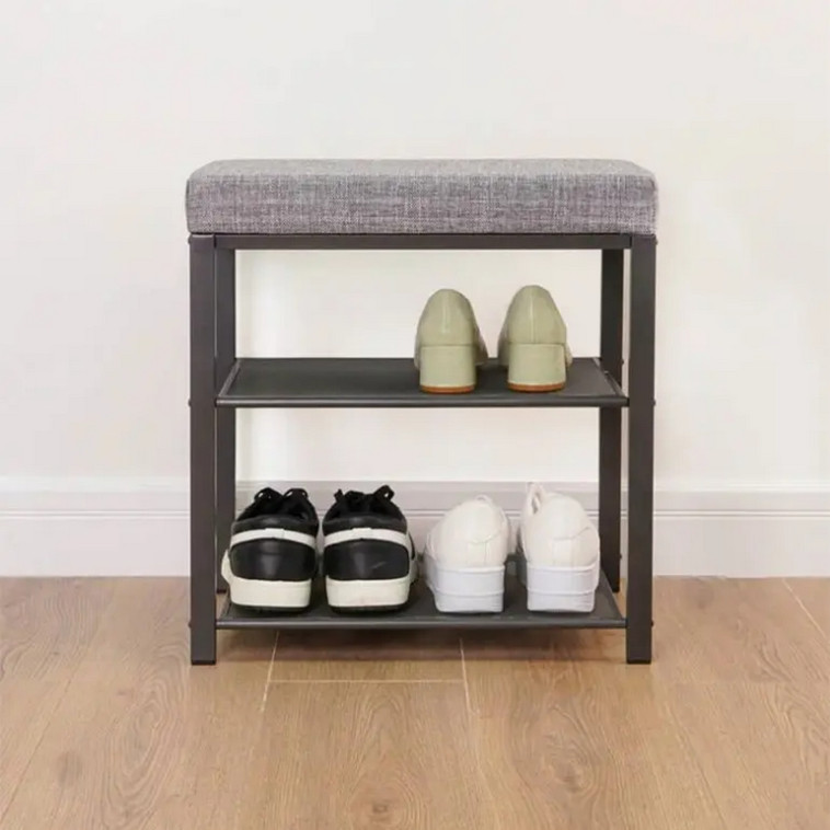 Фото Банкетка металлическая 47х30х49 см черный сиденье серый Торонто 13S ЗМИ