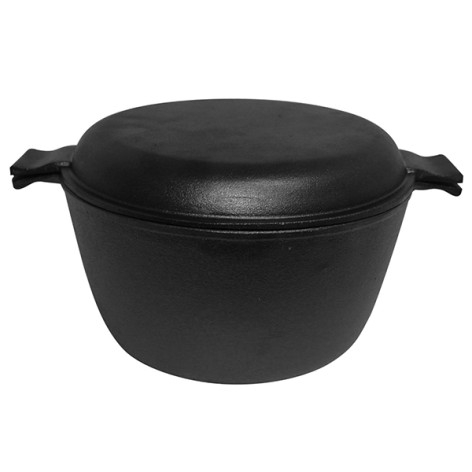 Кастрюля чугунная 3 л 20 см крышка-сковорода индукция Mallony