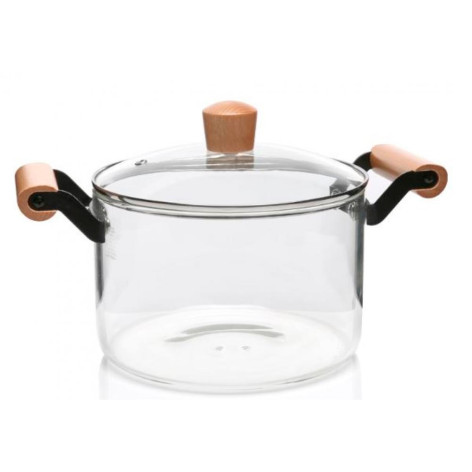 Кастрюля стеклянная 2300 мл круглая стекл крышка дерево ручки прозрачный Baizheng