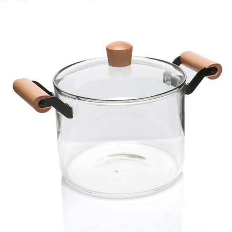Кастрюля стеклянная 3500 мл круглая стекл крышка дерево ручки прозрачный Baizheng
