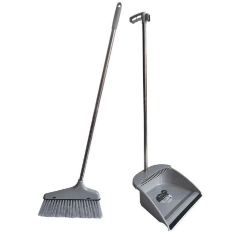 Набор пластиковый для уборки веник + совок 73х25,5х25 см пласт ручка серый Baizheng