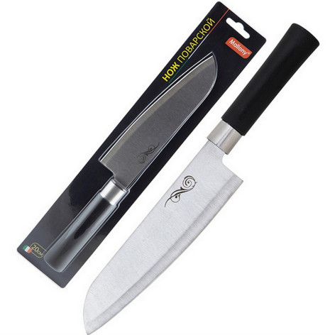 Нож нержавеющая сталь лезвие 20 см 1,5 мм поварской пластиковая ручка блистер MAL-01P Mallony