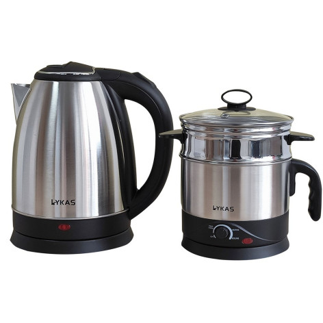 Чайник металлический электрический 1,8 л 1.85 кВт + пароварка 1,5 л 0,8 кВт черный Lykas