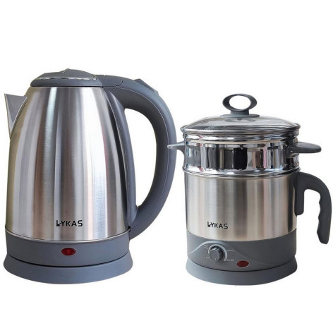 Чайник металлический электрический 1,8 л + пароварка 1,5 л 1.85 кВт серый Lykas