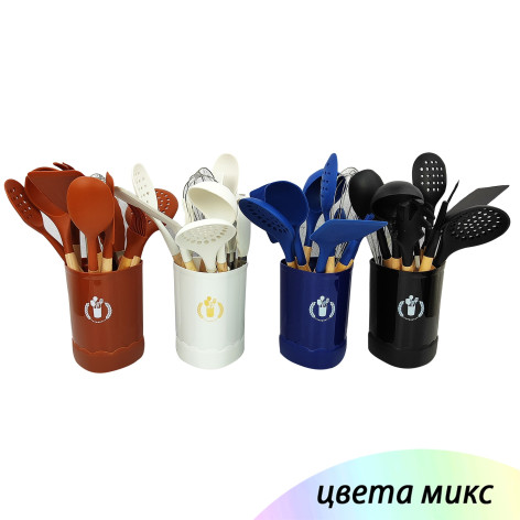 Набор кухонных принадлежностей силикон 11 предмета 34х12 см подставка в ассортименте Baizheng