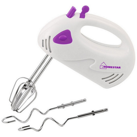 Миксер пластиковый 150 Вт 7 скоростей 4 насадки бело-фиолетовый HS-2005 HomeStar Миксер пластиковый 150 Вт 7 скоростей 4 насадки бело-фиолетовый HS-2005 HomeStar