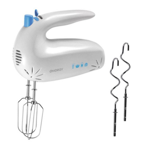 Миксер пластиковый 200 Вт 5 скоростей 4 насадки бело-синий Energy