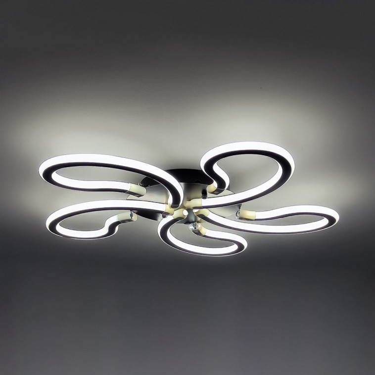 Фото Люстра светодиодная 5 плафонов 57*13 см 200Вт 14000LM 20м2 3 цвета прилож пульт черный Baizheng