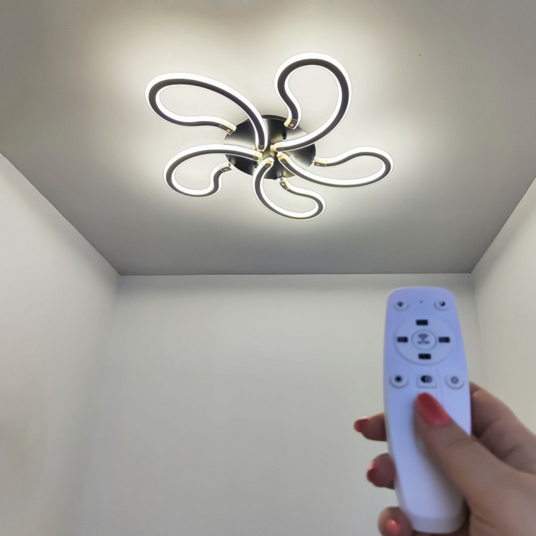 Изображение Люстра светодиодная 5 плафонов 57*13 см 200Вт 14000LM 20м2 3 цвета прилож пульт черный Baizheng