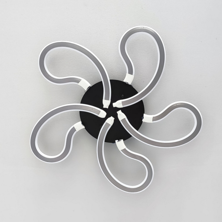 Картинка Люстра светодиодная 5 плафонов 57*13 см 200Вт 14000LM 20м2 3 цвета прилож пульт черный Baizheng