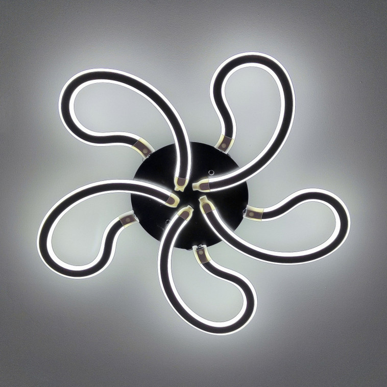 Фотография Люстра светодиодная 5 плафонов 57*13 см 200Вт 14000LM 20м2 3 цвета прилож пульт черный Baizheng