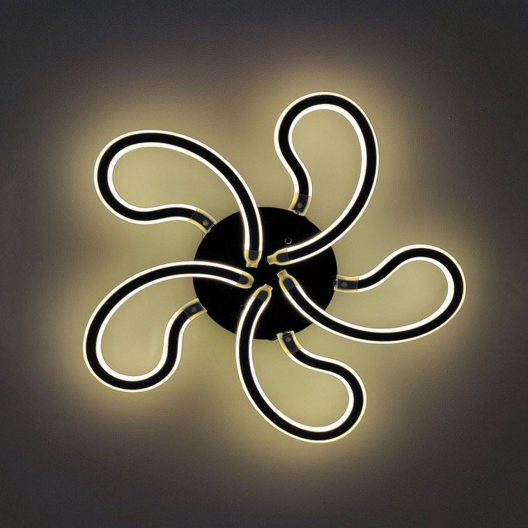 Cнимок Люстра светодиодная 5 плафонов 57*13 см 200Вт 14000LM 20м2 3 цвета прилож пульт черный Baizheng