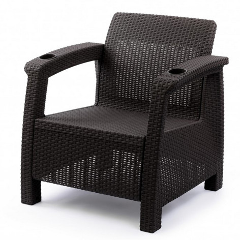 Кресло пластиковое 730*700*790 мм без подушек мокко Ротанг Альтернатива