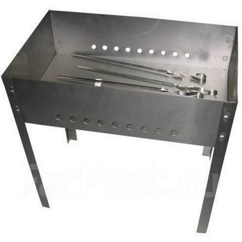 Мангал нерж сталь 50*30*50 см толщина металла 0,5 мм шампура 5 шт 370 мм Бастион