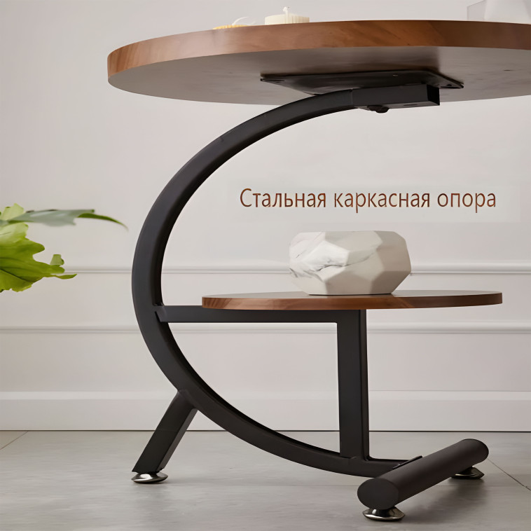 Мини фото №2 Стол МДФ журнальный 40*40*60 см 2-х ярусный рама металл черный орех Baizheng