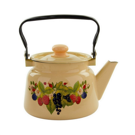 Чайник эмалированный 2,3 л пласт кнопка палевый Ягодный чай Стальэмаль