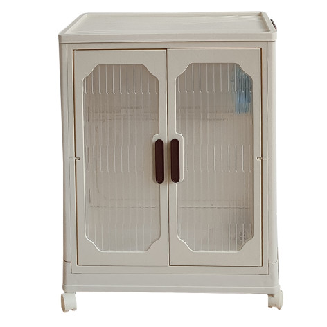 Шкаф пластиковый 1 секция 550*325*670 мм на колесах прозрачно слоновая кость Baizheng