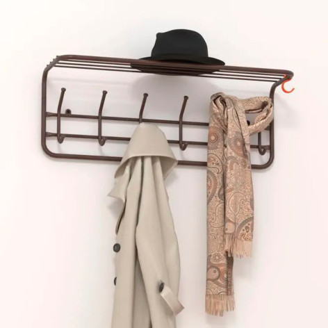 Вешалка металлическая настенная 73х22х26,5 см 6 крючков с полкой белый 80 ЗМИ Вешалка металлическая настенная 73х22х26,5 см 6 крючков с полкой белый 80 ЗМИ