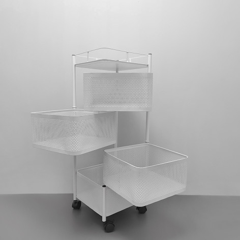 Этажерка металлическая 4-х ярусная 30*30*77 квадрат поворотная белый Baizheng