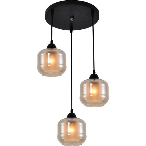 Люстра кухонная 3 плафона 35,5*100 см Е27 60Вт 12м2 плафон стекло черный Baizheng