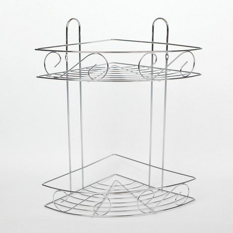 Полка металлическая для ванной 2-х ярусная 20*28*33 см угловая подвесная серый JB Baizheng