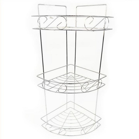 Полка металлическая для ванной 3-х ярусная 20*28*54 см угловая подвесная серый JB Baizheng