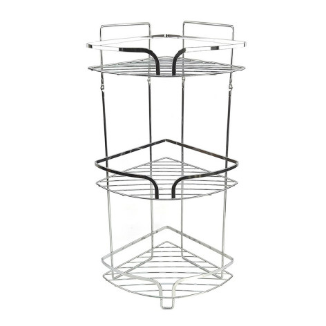 Полка металлическая для ванной 3-х ярусная 24*24*60 см угловая подвесная серый C-0 Baizheng