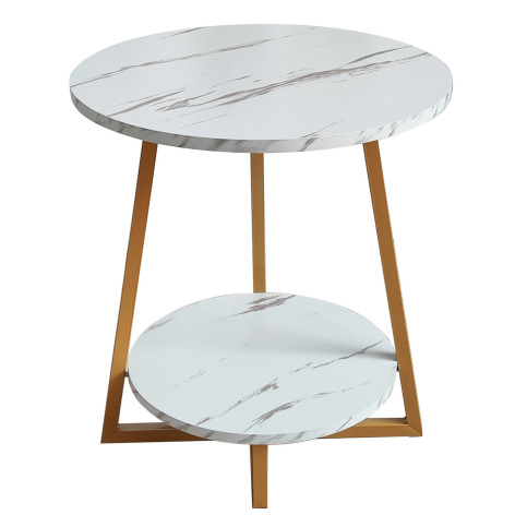 Стол МДФ журнальный 50*50*50 см 2-х ярусный  рама металл золото белый мрамор Baizheng