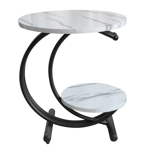 Стол МДФ журнальный 53*35*60 см 2-х ярусный рама металл черный белый мрамор Baizheng