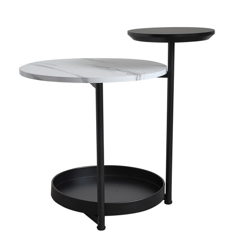 Стол МДФ журнальный 58*45*56 см 3-х ярусный рама металл черный мрамор белый Baizheng