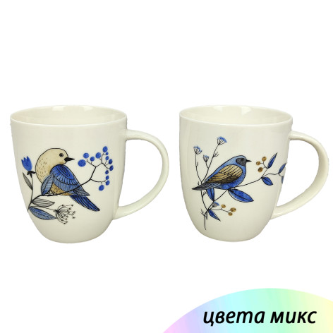 Кружка фарфоровая 420 мл Birds on branches JS23019 Коралл