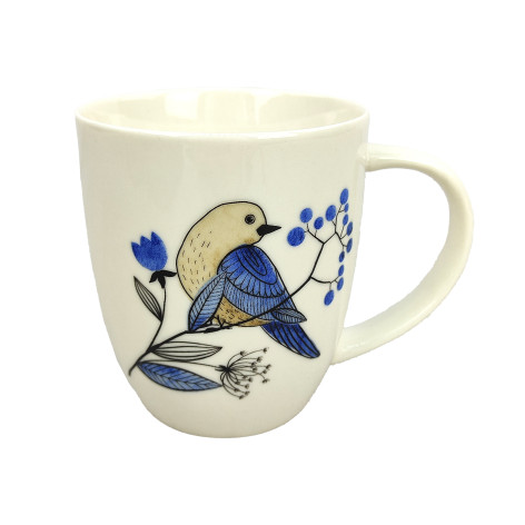Кружка фарфоровая 420 мл Birds on branches Коралл