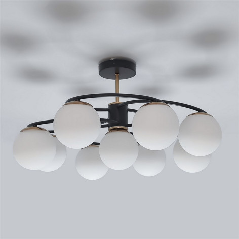 Люстра 9 плафонов 61*31 см Е27 60Вт 35 м2 плафон стекло черный золото Baizheng