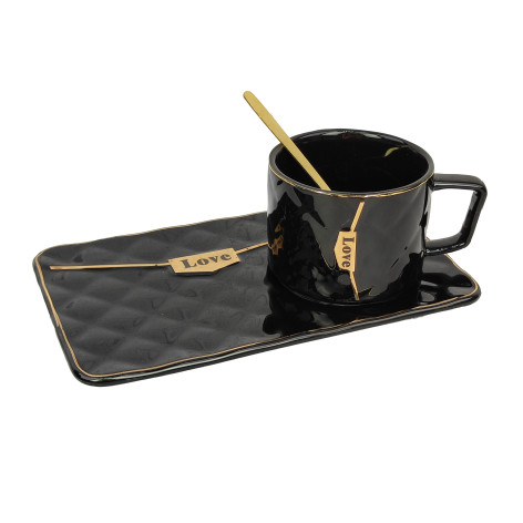 Набор фарфоровый чайный 3 пр 200 мл ложка черный 6154 Коралл