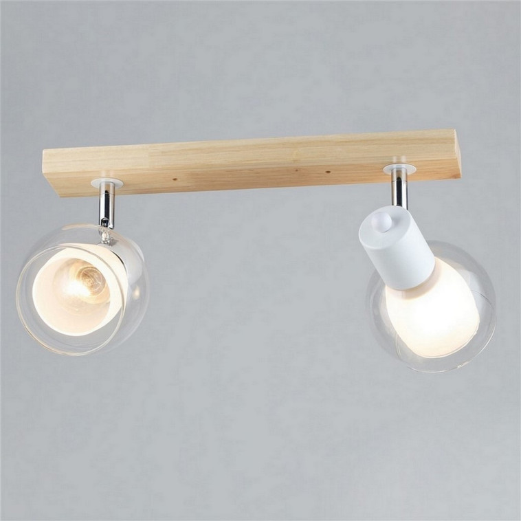 Cнимок Светильник спот 2 плафона 42*10*17 см Е27 60Вт 9м2 плафон стекло хром-дерево Baizheng