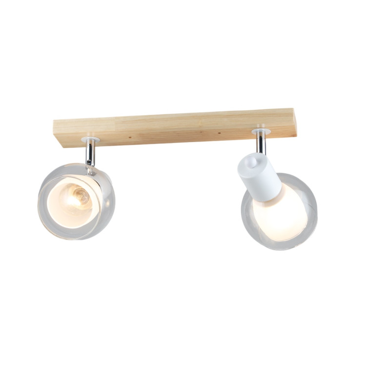 Светильник спот 2 плафона 42*10*17 см Е27 60Вт 9м2 плафон стекло хром-дерево Baizheng