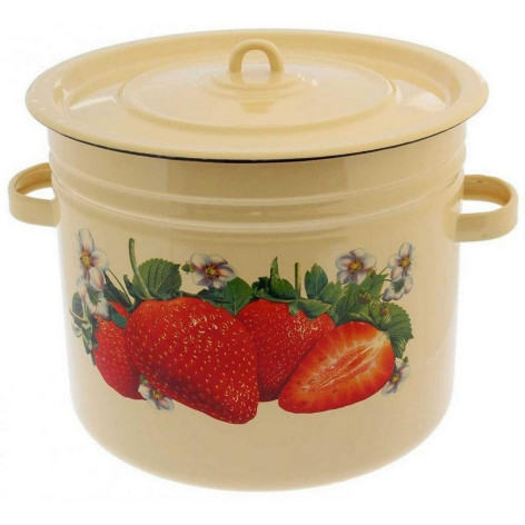 Кастрюля эмалированная 8 л петля палевый Клубника садовая Стальэмаль