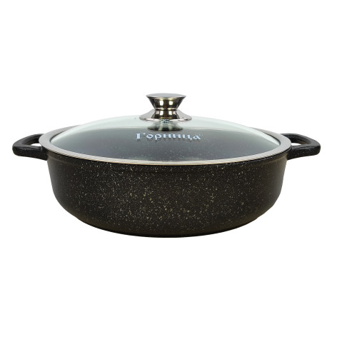 Жаровня алюминиевая  3 л 26*7 см лит ручка стекл крышка индукция Юбилей Горница