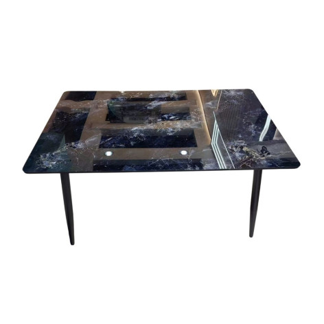 Стол стеклянный+МДФ кухонный 130*80 см мрамор ножки металл черный DT-109 2 кор Baizheng