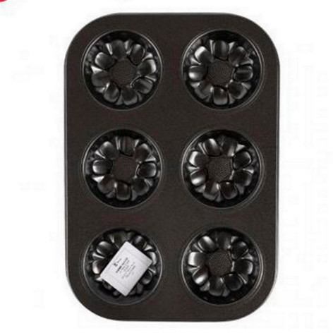 Форма металлическая 26,5х18,5х2 см для выпечки 6 кексов с антипригарным покрытием Baizheng