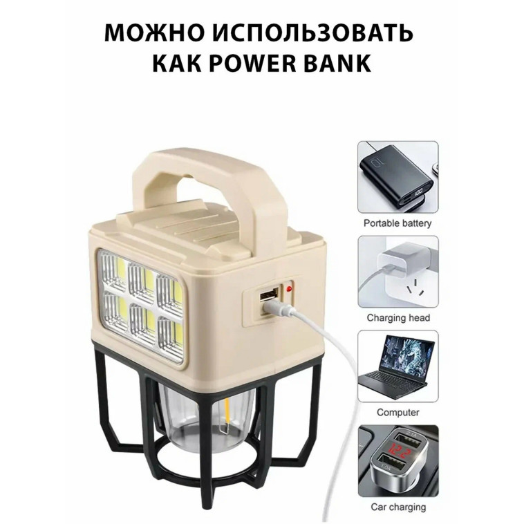 Фото Фонарь кемпинговый 18*11*9,2 см 2400 мАч солнечная батарея USB микс NY-9802B Baizheng