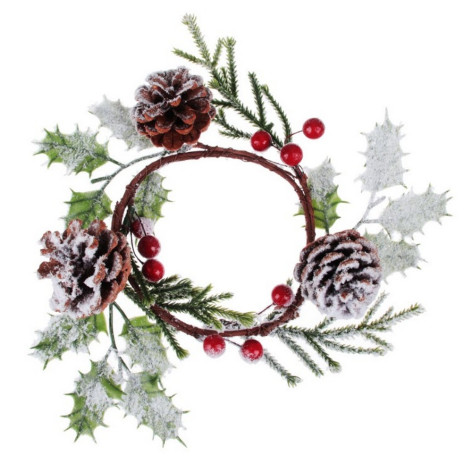 Венок декоративный 30х10 см пластик шишки ягода 379-151